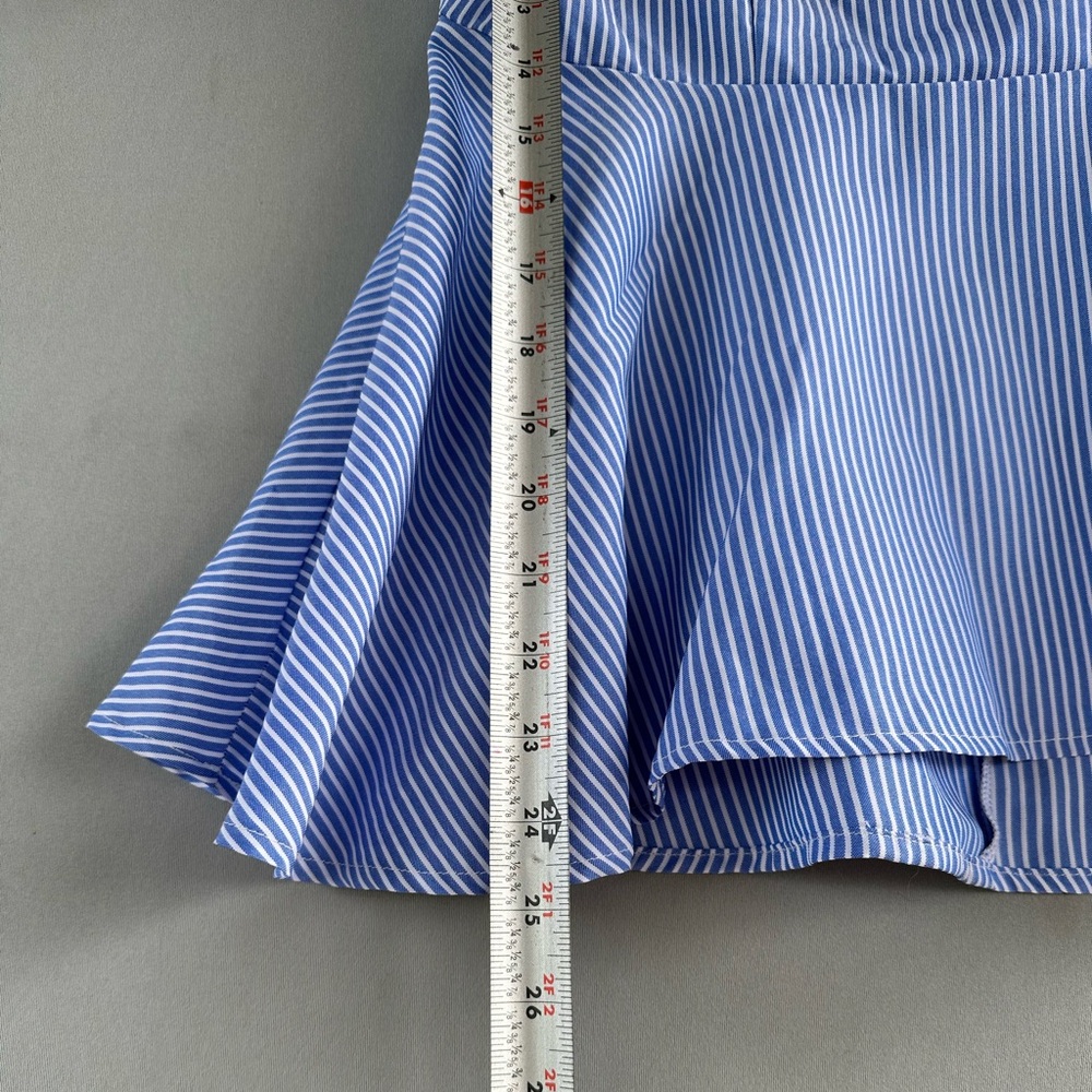 Women’s Blue Striped Ruffle Peplum Top - Picture 6 of 8